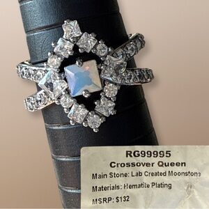 Bomb party OG crossover queen moonstone on hematite sz 5